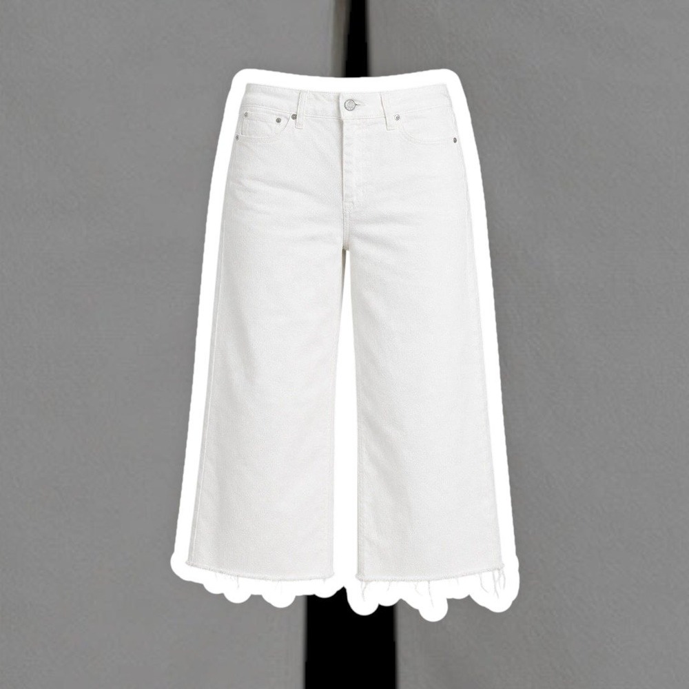 J.Crew Wide-Leg Crop Jeans Womens 32 White Denim Raw Hem High Rise Pants 0202